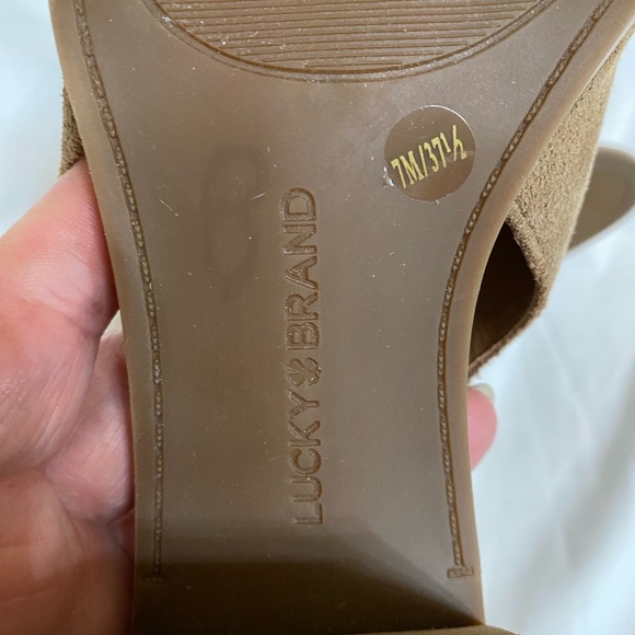 Lucky Brand Keight Tan Suede Peep-Toe Heeled Boots, Women’s Size 7 - Picture 7 of 9